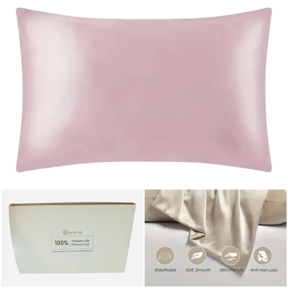 NEW 1 Pc 100% Mulberry Silk Pillowcase – Pale Pink | Queen Size